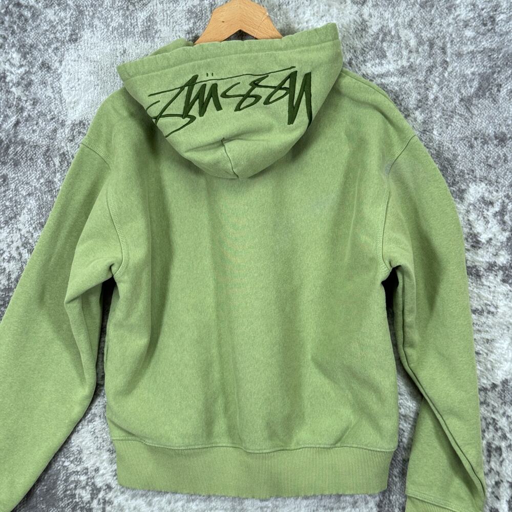 Stussy Back Applique Hoodie Small Mens Green Pullover